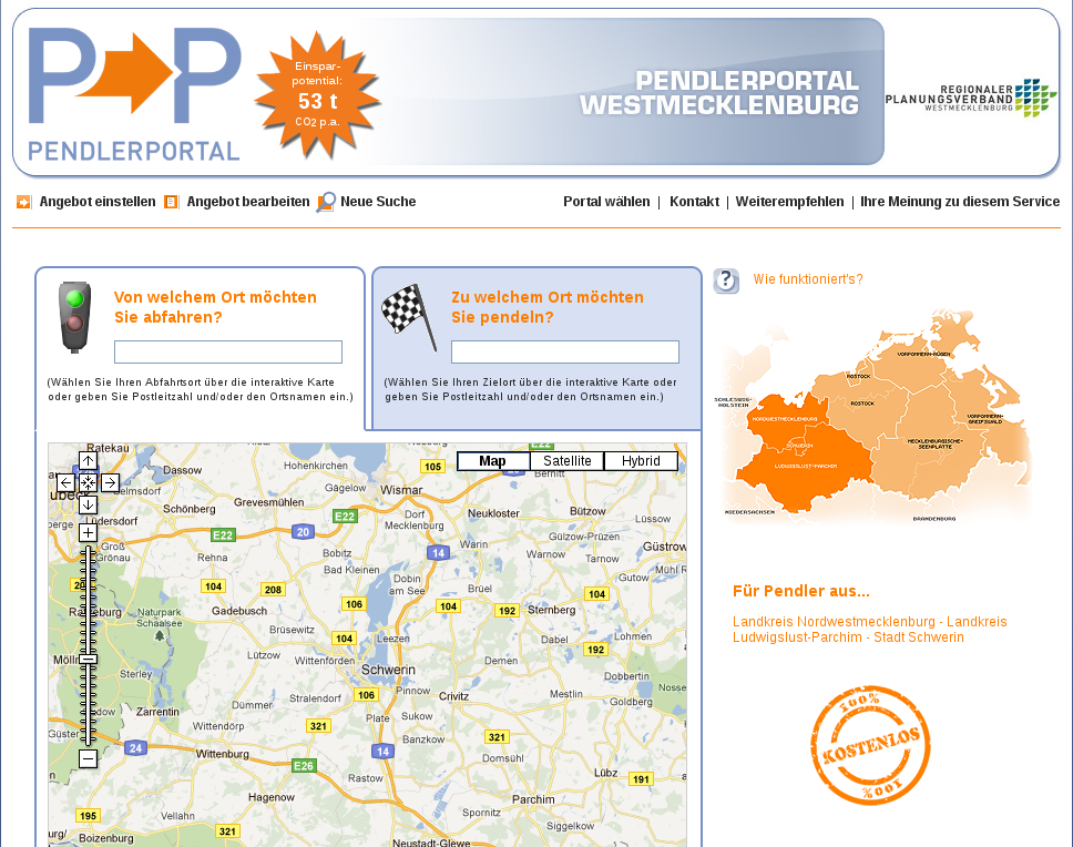 Die Startseite des Pendlerportales